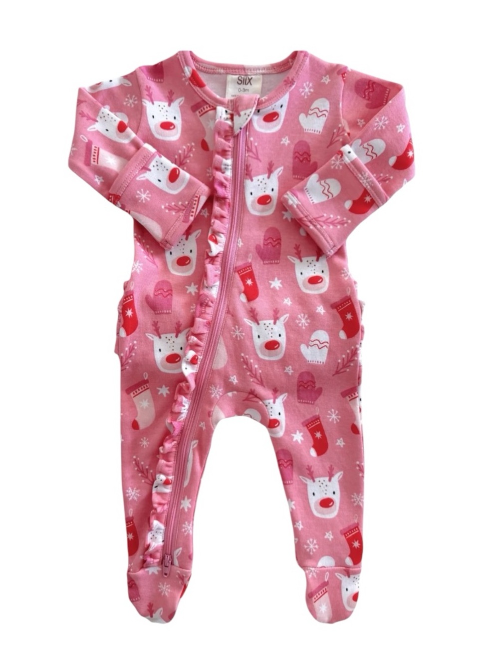 NWOT spearmintlove  Reindeer Pink / Organic Frill Zip Footie size 0-3 months